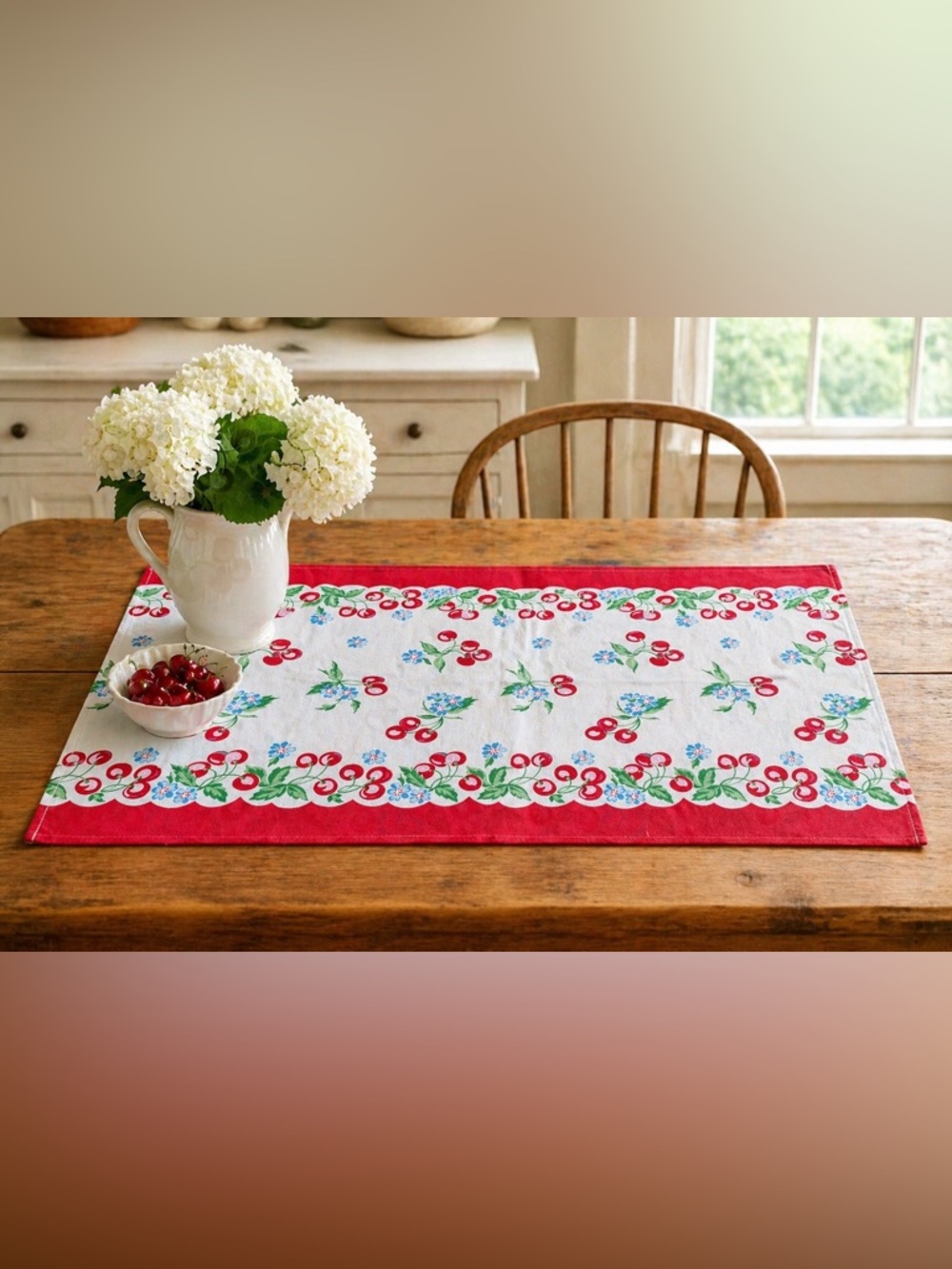 Vintage Cannon Cotton Kitchen Dish Towel Linen Cherries Floral 28" x 17"